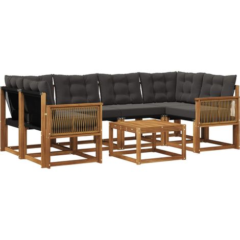 vidaXL Outdoor Sofa Set 7 pcs Natural and Black (1/5)
