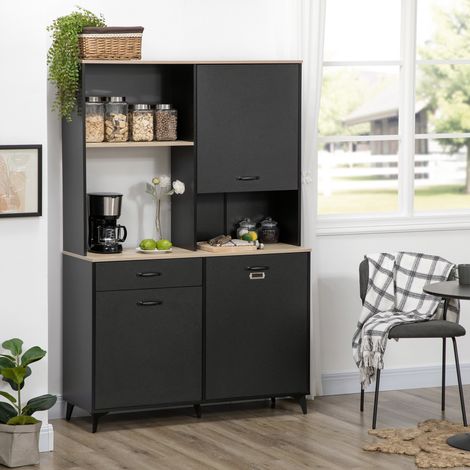 Buffet haut design industriel multi-rangement - 3 portes avec étagère. tiroir. niche. grand plateau - métal noir