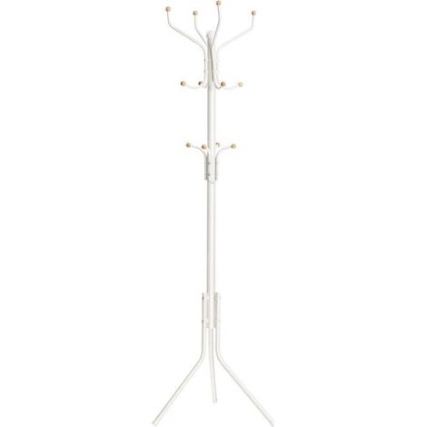 Portemanteau, Portant à Vêtement d’Entrée, en Métal, sur Pieds, 182 cm, avec 12 Crochets Arrondis, pour Vêtements, Manteaux, Chapeaux, Sacs, Blanc (1/4)