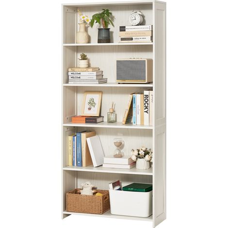 VEVOR 5 Tiers Wide Bookshelf, 68 in Wooden Open Bookcase with Display Storage Organizer Shelf, Freestanding Tall Display Floor Bookcase Bookshelf for Library, Bedroom, Living Room, Office, White (1/5)