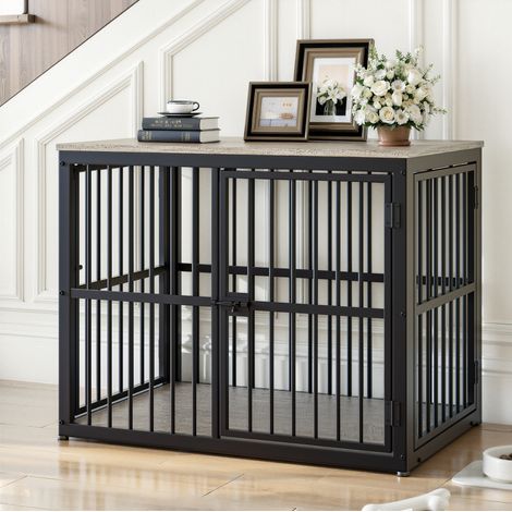 Cage pour chien modulable façon meuble à 3 portes, panneau hydrofuge et fer, 84 x 56 x 66 cm, gris (1/5)