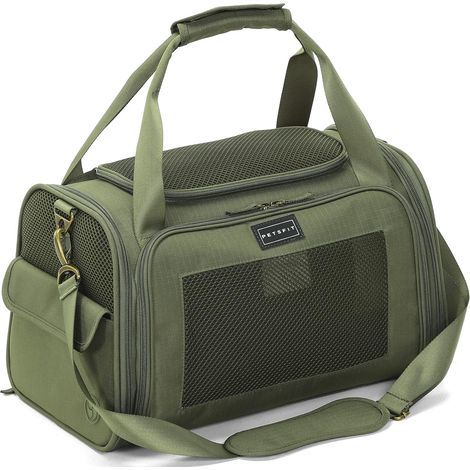 Sac Transport Chat et Chien - Sac de Transport pour Chat/Chien avec Coussin Extensible, Caisse de Transport Chat Transpirable pour Voyage - Taille S (Olive Verte) (1/5)
