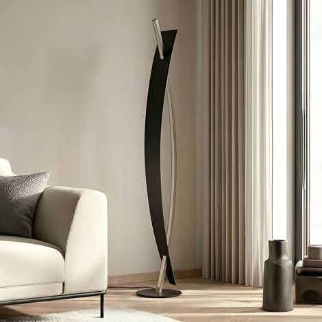 Lucande – Lampadaire LED Marija noir en métal – Hauteur 140 cm – Intensité variable – Éclairage blanc chaud pour salon et salle à manger
