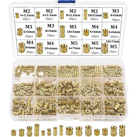 Lot de 330 inserts filetés M2 M3 M4 M5 en laiton doré, écrous à visser pour bois et plastique, visserie de réparation (1/5)