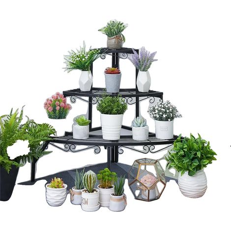 Support de plante en pot, construction en métal durable, design gain de place, noir, L (1/5)