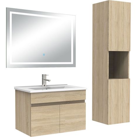 Ocean Ensemble meuble salle de Bain 60cm avec colonne + miroir 3 couleurs Chêne Wotan (1/5)