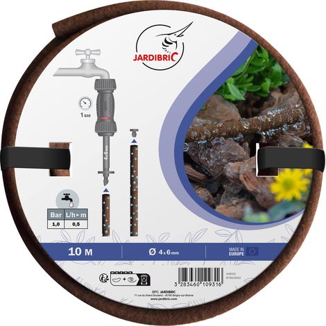 Jardibric – Tuyau poreux pour arrosage enterré 10m – Ø4x6mm – Économie d'eau – Résistant aux intempéries et UV – Flexible pour installation rapide (1/4)