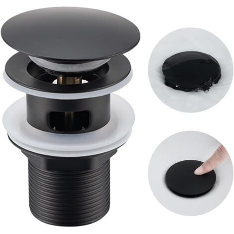BUNTHAUS Bonde universelle avec bonde pop up pour lavabo et lavabo  Noir, laiton (noir avec trou de trop plein) (1/5)