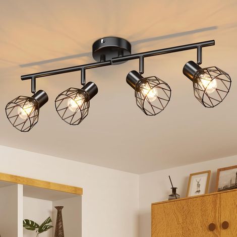 Luminaire Plafonnier LED 4 Spots, E14 Rampe Spot de Plafond, Noir Luminaire Plafonnier LED 4 Spots, E14 Rampe Spot de Plafond, Noir (1/5)