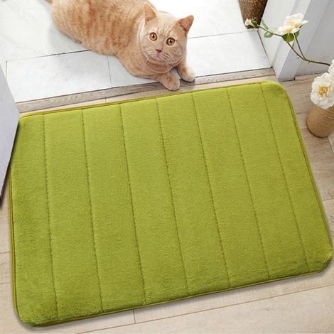 Vert olive - matelassé 4060cm (polaire corail 0,6cm) Tapis de porte uni en polaire corail, lavable, antidérapant pour salle de bain. (1/5)