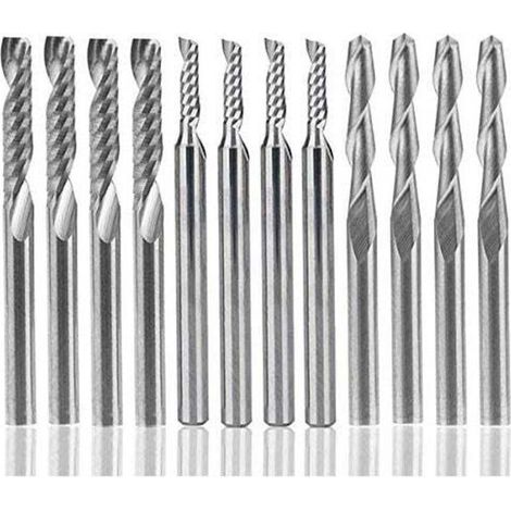 Set di 12 frese in carburo di tungsteno, 4 punte per fresa CNC a doppio taglio da 1/8" + 8 frese a taglio singolo (2 tipi) per nylon, resina, ABS, acrilico, PVC, MDF, legno (1/4)