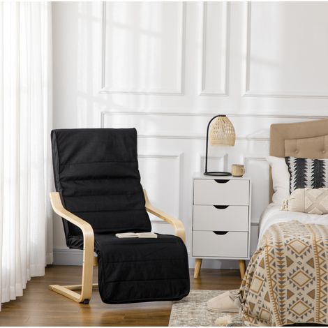 Fauteuil relax 66,5x94x100 cm noir en polyester et bois de bouleau avec repose-pieds réglable (1/5)