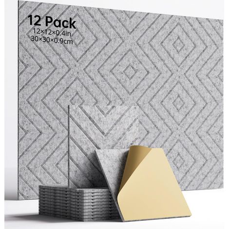 Panneaux Acoustiques Auto-Adhésifs 12 Pièces (Gris) – Panneaux Insonorisants Haute Densité 30x30x1 cm, Réduction du Bruit pour Bureau, Studio et Chambre (1/5)
