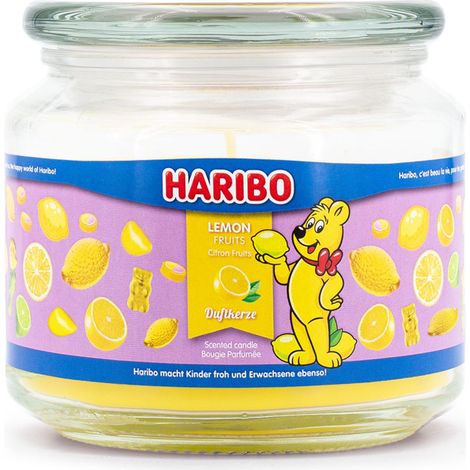 Vela perfumada Haribo™ Lemon Fruits, vela aromática en tarro de cristal, 300 g, 50 horas de duración
