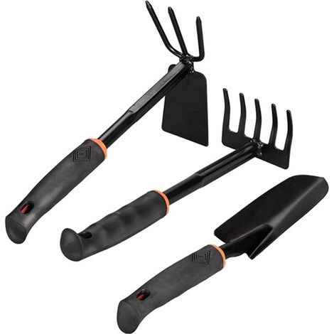 Cazzuola da giardino, attrezzi da giardino, set di 3 cazzuole da giardino, set di attrezzi da giardino: zappa robusta, rastrello e pala con manici ergonomici per piantare, J (1/5)