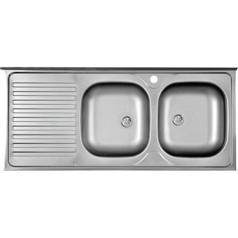 Lavello da Cucina 2 Vasche a Destra con Gocciolatoio Inox 50x120 cm