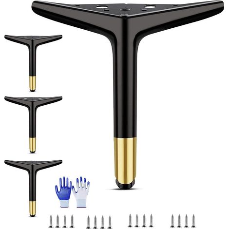 Lot de 4 pieds de meubles réglables en hauteur - 18 cm - Noir/doré (1/5)