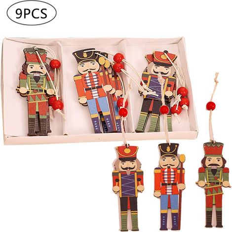 9 Pcs Guirlande Sapin Noël Soldat Noix Bois Pendentif Coloré Déco Fête Arbre (1/5)