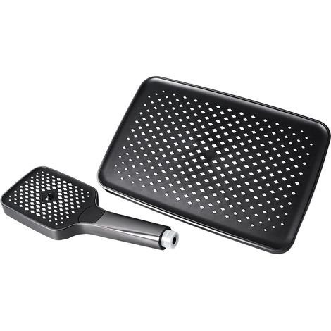 Pommeau de douche double carré avec pommeau de douche haute pression effet pluie et douchette pour salle de bain, finition électroplaquée, gris (1/5)