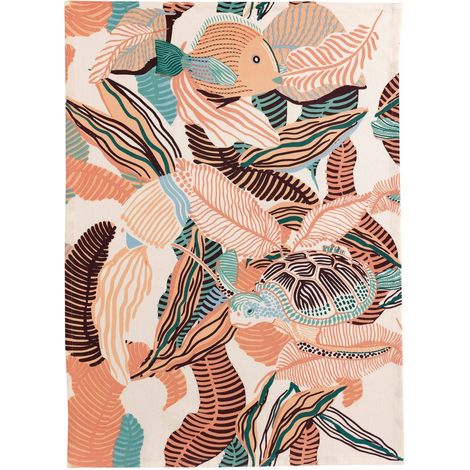 Torchon de Cuisine et Essuie-Mains en Coton Recyclé Motif Marin Poissons 50 x 70 cm - PANGIVO