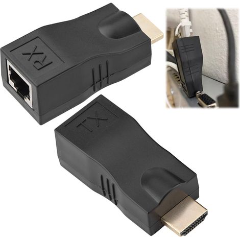 HDMI à RJ45 Extender, Adaptateur RJ45 vers HDMI Câble Simple Ethernet LAN CAT5E CAT6 Distance jusqu'à 30m pour Affichage HDTV 4K 2K 1080p avec 3D (1/5)