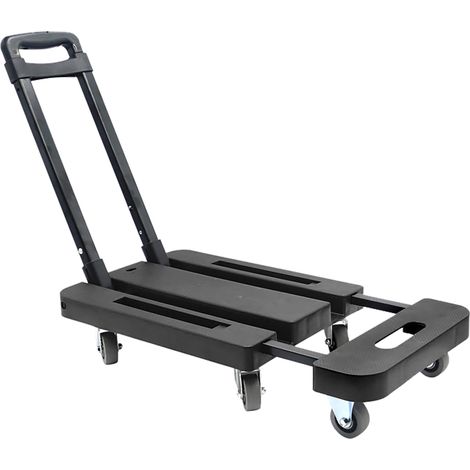 Chariot pliant portable mini remorque, diable à plateau, transport de marchandises et bagages, robuste, roues caoutchouc 5 cm renforcées, noir, usage intensif (1/5)