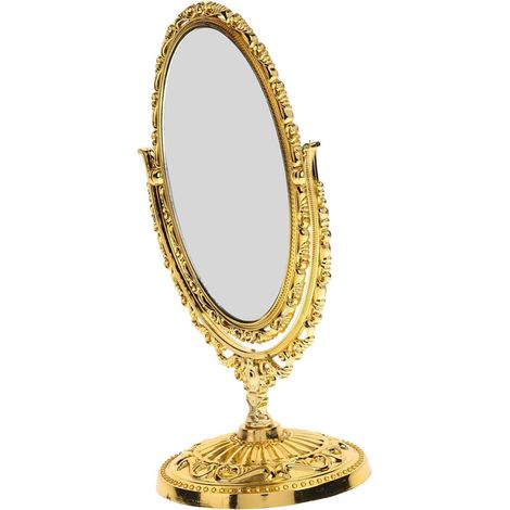 Miroir De Maquillage Européen Ovale Rotatif Miroir De Bureau À Double Face De Table Vintage pour Coiffeuse Chambre Salon Et Décoration Intérieure (1/5)