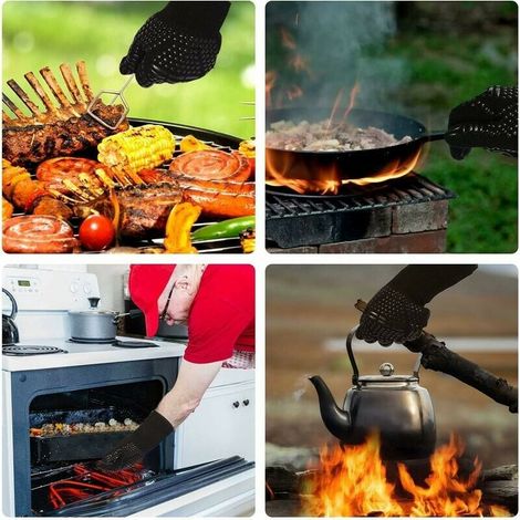 Guanti da cucina resistenti al calore fino a 800°C, neri, per barbecue e forno (1/3)