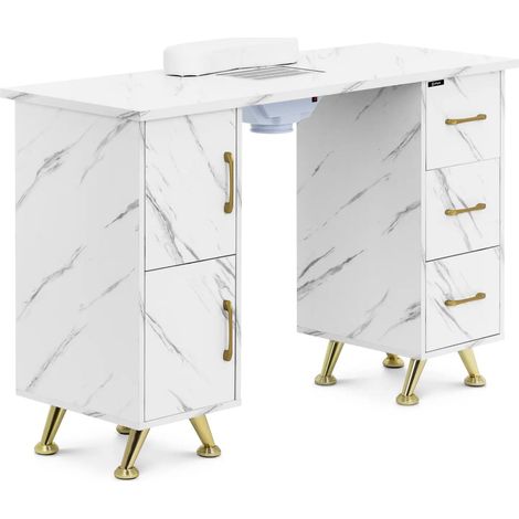 Table de manucure 120 x 45 x 80 cm avec aspiration 3 tiroirs repose-mains alliage d'aluminium MDF doré marbre (1/5)