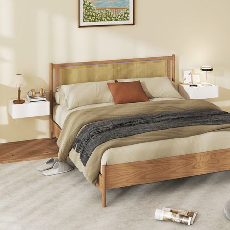 Set de 2 Mesillas de Noche de Pared Mesitas de Noche Flotantes con 1 Cajón para Dormitorio 40x30x15 cm Blanco (1/5)
