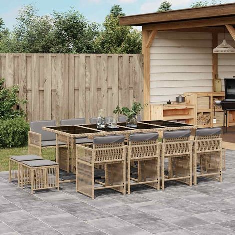13-tlg. Garten-Essgruppe mit Kissen Beigemischung Poly Rattan (1/5)