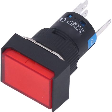 BERM/BEM-LA16-11DS-J Bouton-poussoir miniature rectangulaire autobloquant et lumineux, 16 mm, lot de 25, 12 V, rouge (1/5)