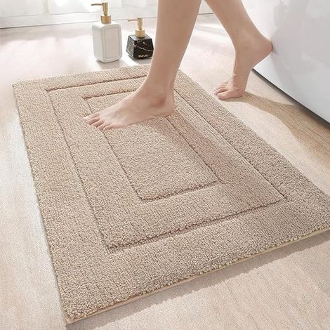 Badematten – 2 Stück, rutschfest, 50 x 80 cm, weiche Mikrofaser, saugfähig, maschinenwaschbar, extra dick, für Dusche und Badewanne, Beige (1/2)