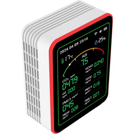 Eosnow 15-in-1-Luftqualitätsmonitor, intelligenter Tester mit CO/CO2/HCHO/TVOC/AQI/PM0,3/PM1,0/PM2,5/PM10/Temperatur/Luftfeuchtigkeit/Zeit/Wecker/Timer/Countdown-Timer, mobile APP, WLAN für Zuhause un (1/5)