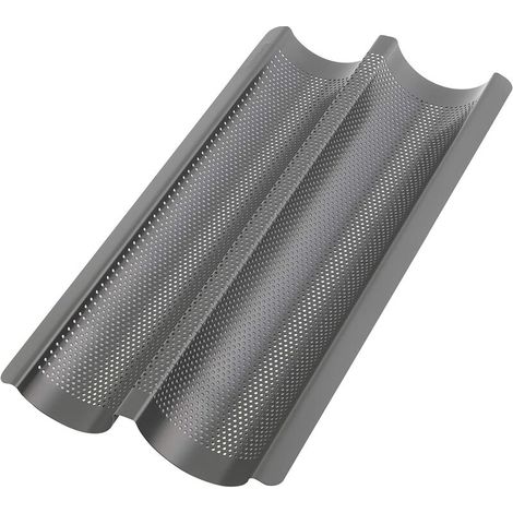 Perforierte anthrazitfarbene Baguetteform, backt 2 Baguettes, einfach zu verwenden und zu reinigen.