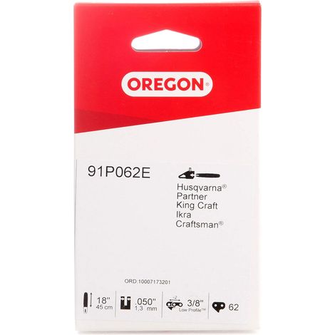 Oregon Catena per Motosega, Passo 3/8'', Calibro 0,050”, 62 Maglie di Trasmissione per Barra da 18'' (45 cm), compatibile con Dolmar, Echo, Einhell, Ryobi e Molte Altre (1/5)