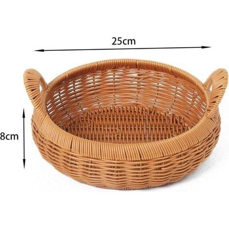 Panier Rond Tressé Main Corbeille à Fruits Plateau Rangement Bureau 25 cm x 8 cm (1/4)