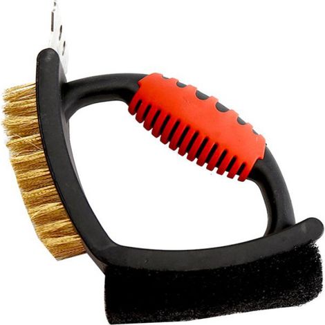 Brosse De Nettoyage Pour Gril - Laiton Et Cuivre - 3 En 1 Avec Racloir Et Tampon À Récurer - Pour Grillage Et Poêle - 1 Pièce (1/4)