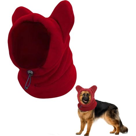 Cache-oreilles chaud pour chiens de taille moyenne à grande - Chapeau chaud pour chien - Bonnet en polaire pour animaux de compagnie - Bonnet d'hiver pour chien - Grand - Rouge (1/5)
