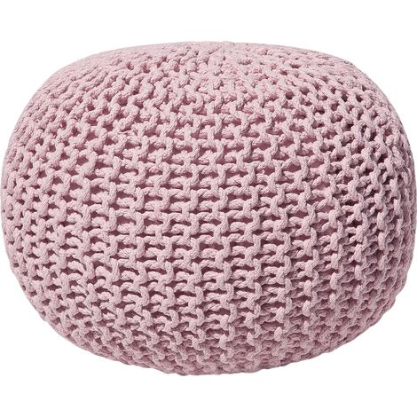 Puf otomana rosa tejido de algodón relleno de EPS reposapiés pequeño redondo 50 x 35 cm Conrad (1/5)