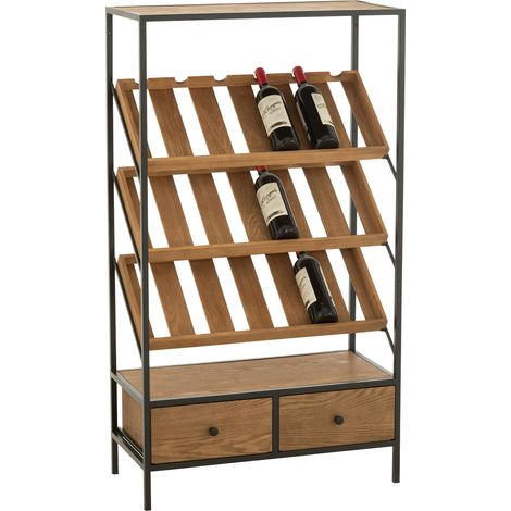 Meuble bar 2 tiroirs 70x33x125 cm naturel et noir - SANARY (1/5)