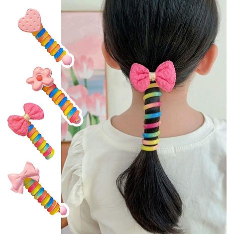 Set mit 4 oder 5 farbigen Haargummis aus Telefonkabel für Kinder, 100% neu. (1/5)
