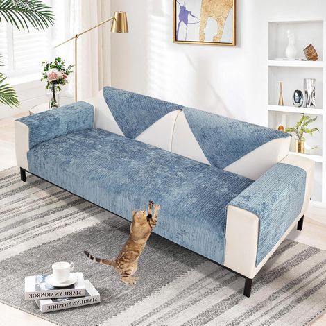 Soft chenille sofa cover, 1/2/3/4 seater, universal, non-slip, L-shaped, sturdy and thick for living room (blue, 90 x 240 cm) (1/5)
