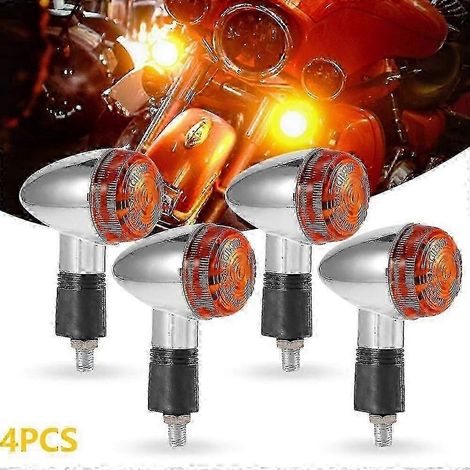 Intermitentes cromados para motocicleta, luces delanteras y traseras para Bobber Chopper, 4 piezas, edición 0618 (1/4)