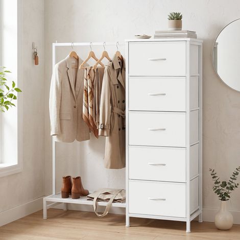 Portant à Vêtements 3 en 1 avec 5 Tiroirs et Étagère, 96,2 x 30 x 117,7 cm, Blanc (1/5)