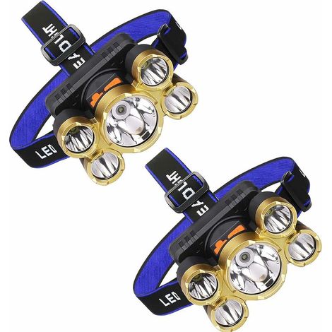 Headlamp, Rechargeable LED Headlamp, Waterproof Work Light, Head Mounted Safety Helmet Miner Lamp for Running, Hiking, Camping and Fishing(2PCS) (1/5)