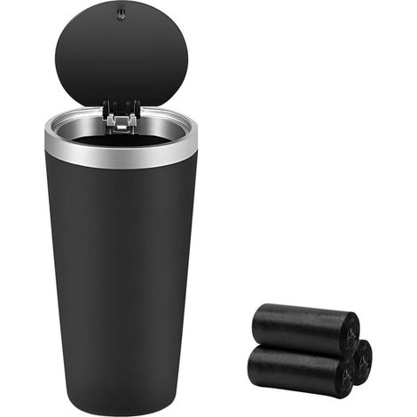 Poubelle De Voiture Portable, La Console Ou La Poubelle De Porte Voiture, Universelle Petite Corbeille Voitures Porte-Gobelet Avec Couvercle Pour Voitures Maison Cuisine Bureau(Argent) (1/5)