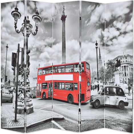 Paravento divisorio per mobili, decorazione da parete, 200 cm, autobus londinese in bianco e nero