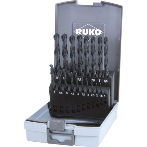RUKO Coffret de forets hélicoïdaux DIN 338 Type N, HSS-R en cassette plastique - 19 pièces - 205212RO