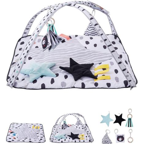 Pour jouer et stimuler bébé, tapis d'activité avec 6 jouets sensoriels, 875 x 875 mm, dès la naissance (1/5)